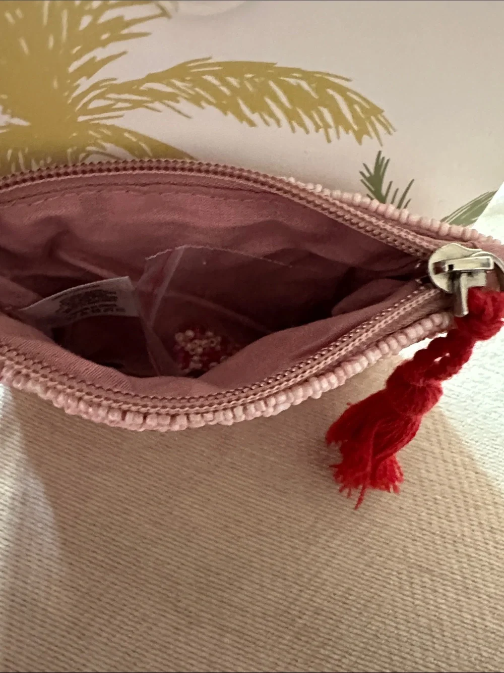 Pink Beaded Heart Zip Pouch